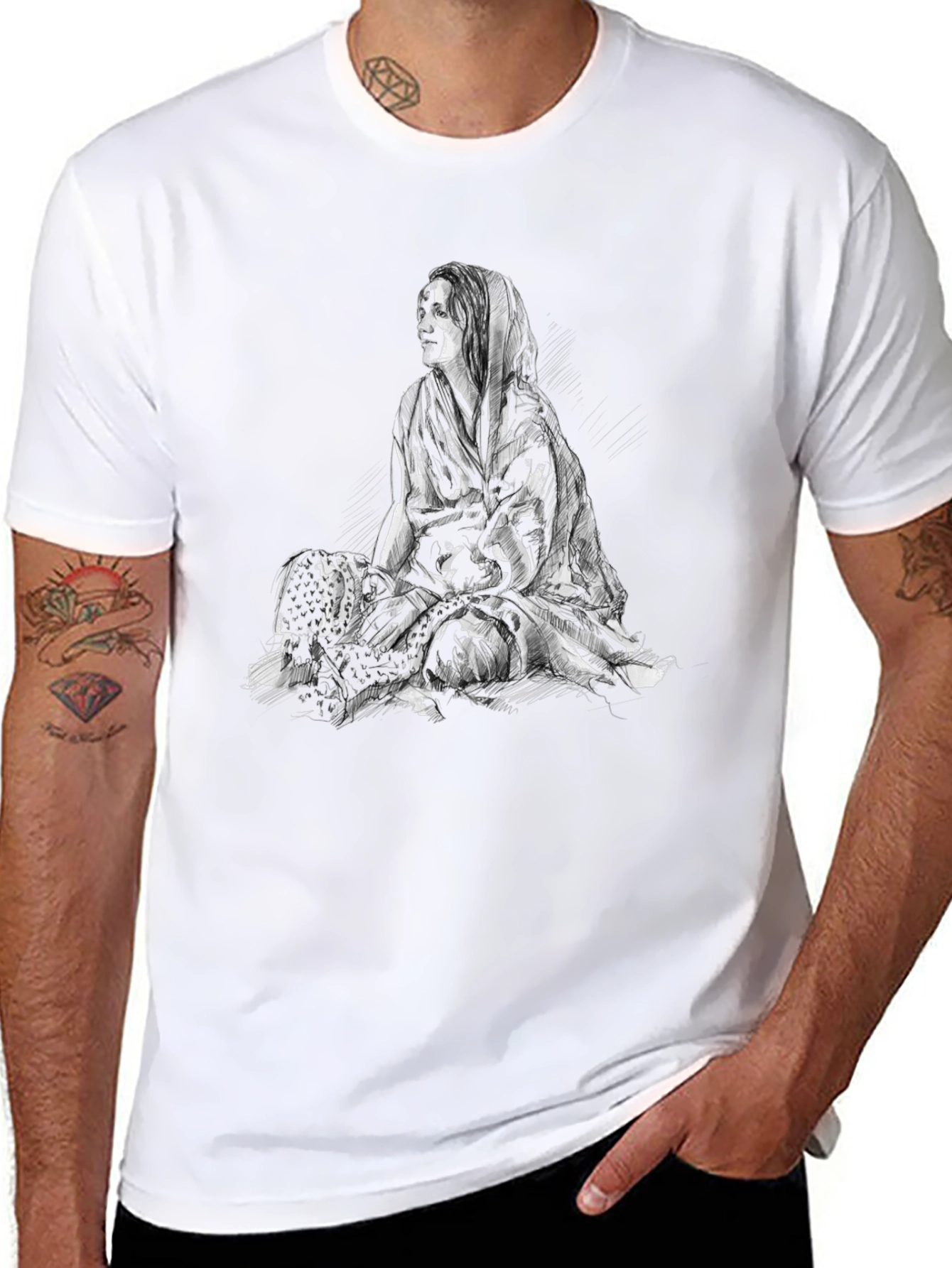 Black Graphic Tee - Woman Sketch