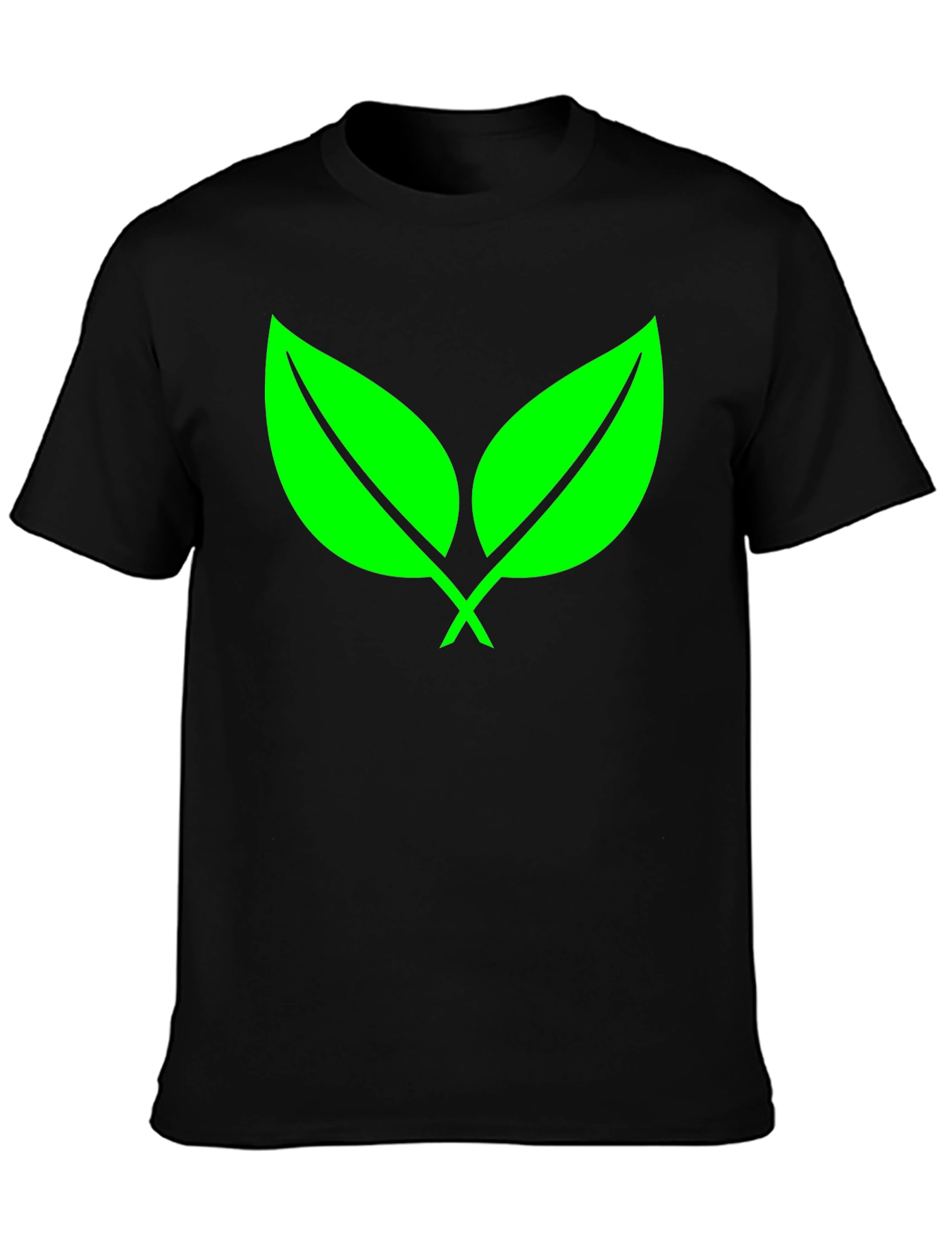 Eco-Friendly Green Leaf Black T-Shirt