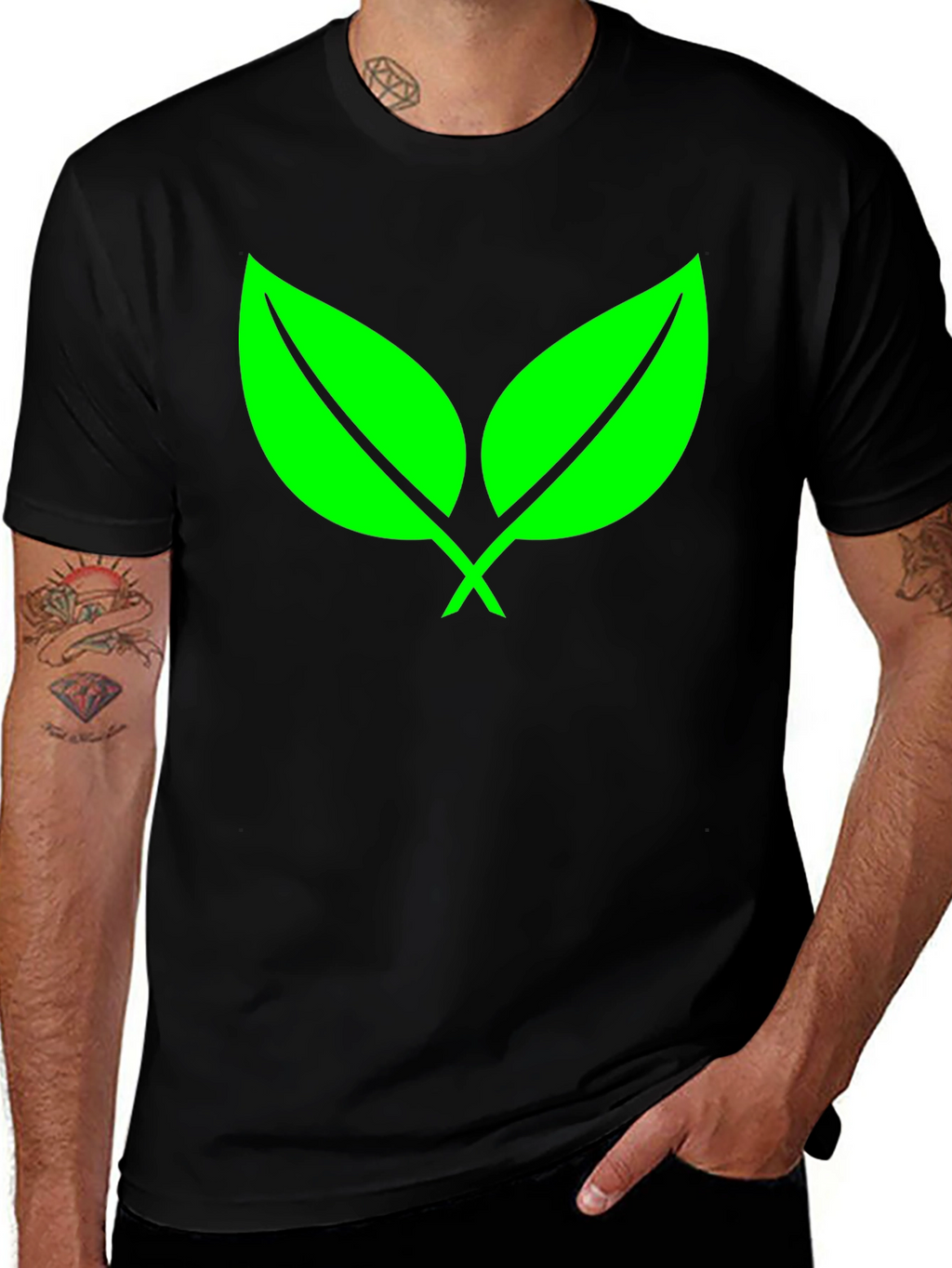 Eco-Friendly Green Leaf Black T-Shirt