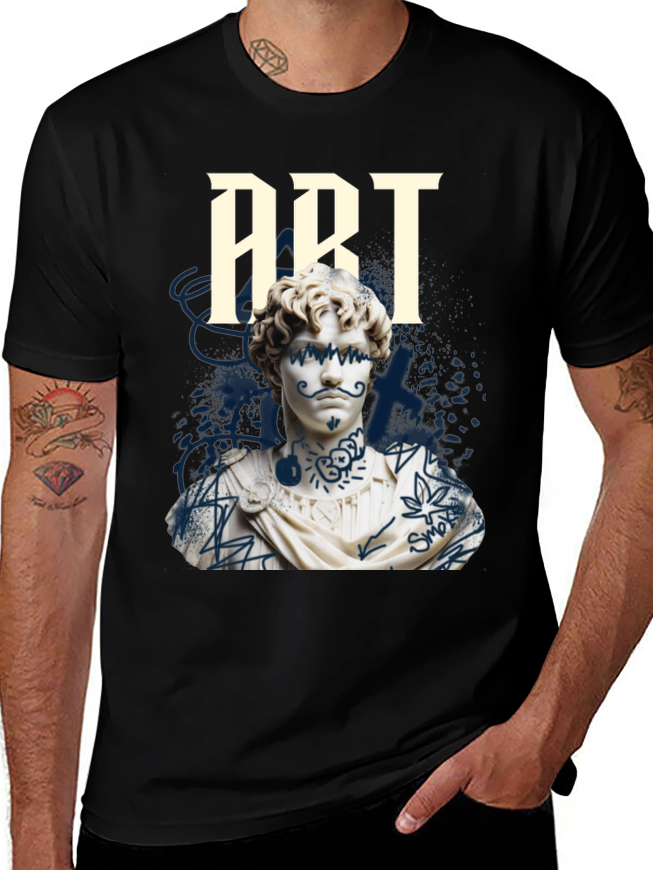 Edgy Art T-Shirt: Tattooed Bust Graphic Tee