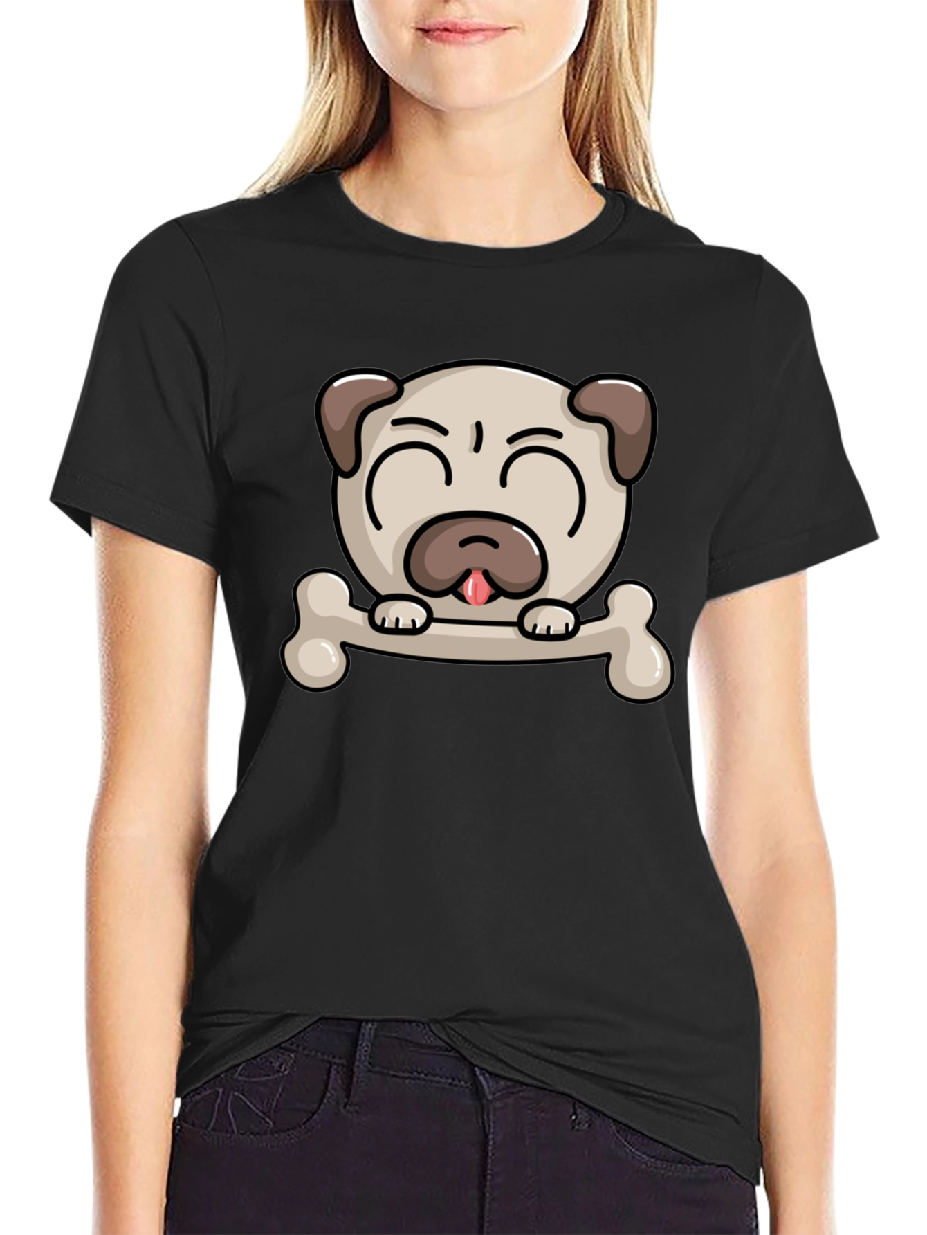 Pug Dog Bone Graphic T-Shirt