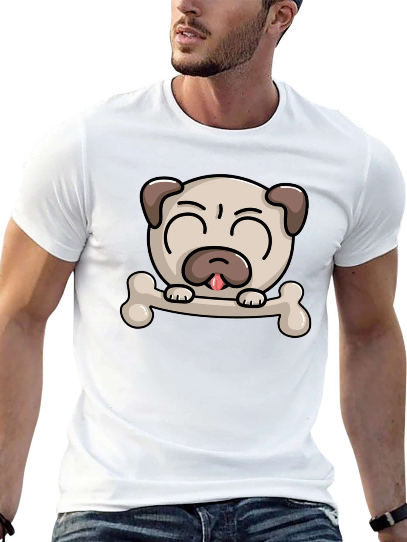 Pug Dog Bone Graphic T-Shirt