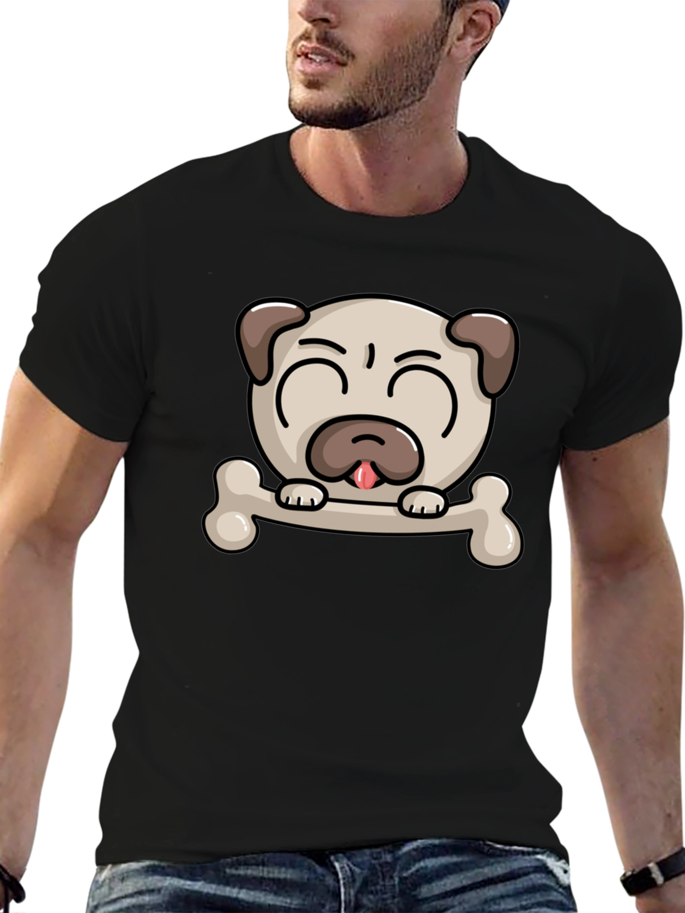 Pug Dog Bone Graphic T-Shirt