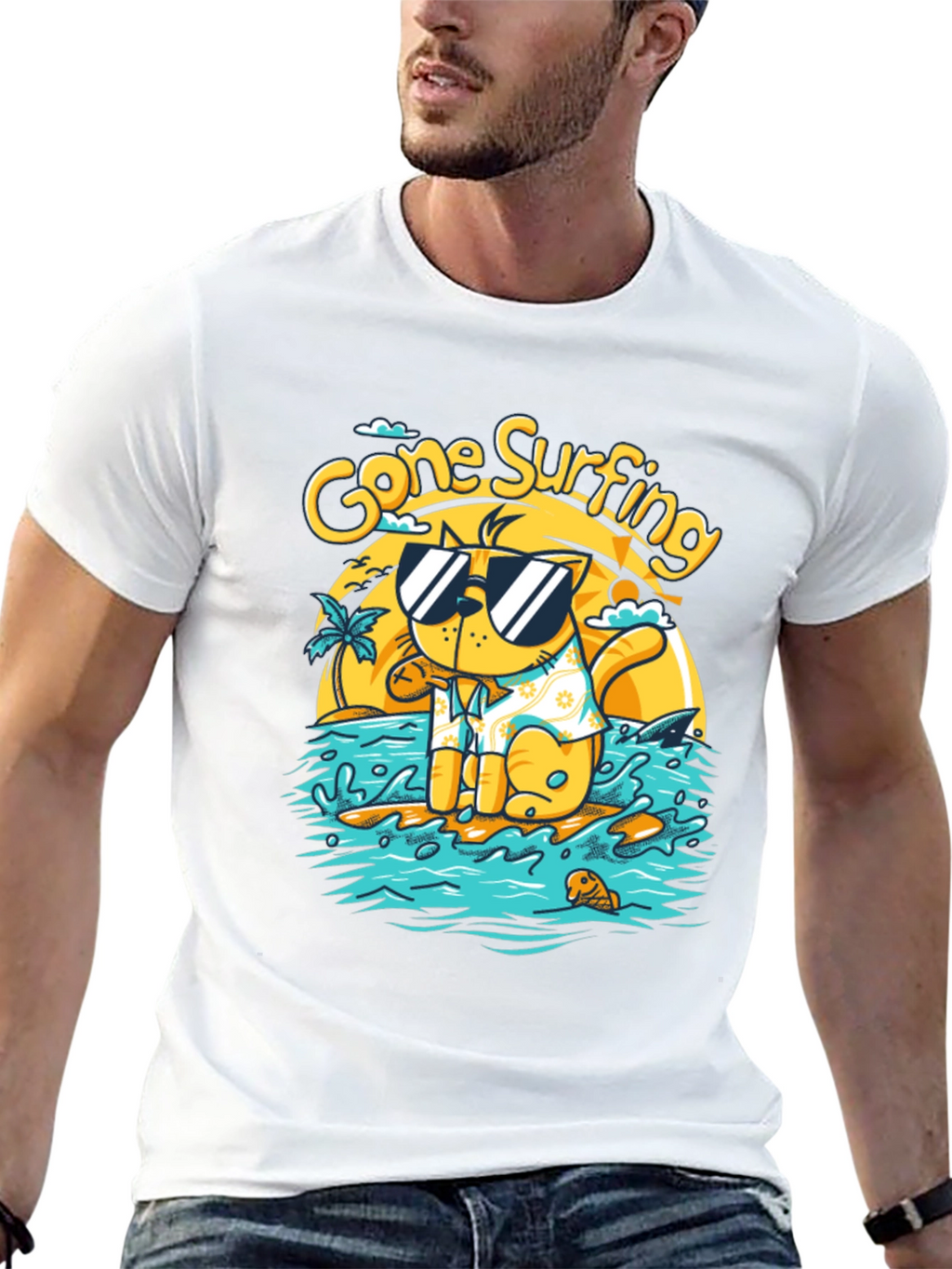 Gone Surfing Cat Graphic Tee