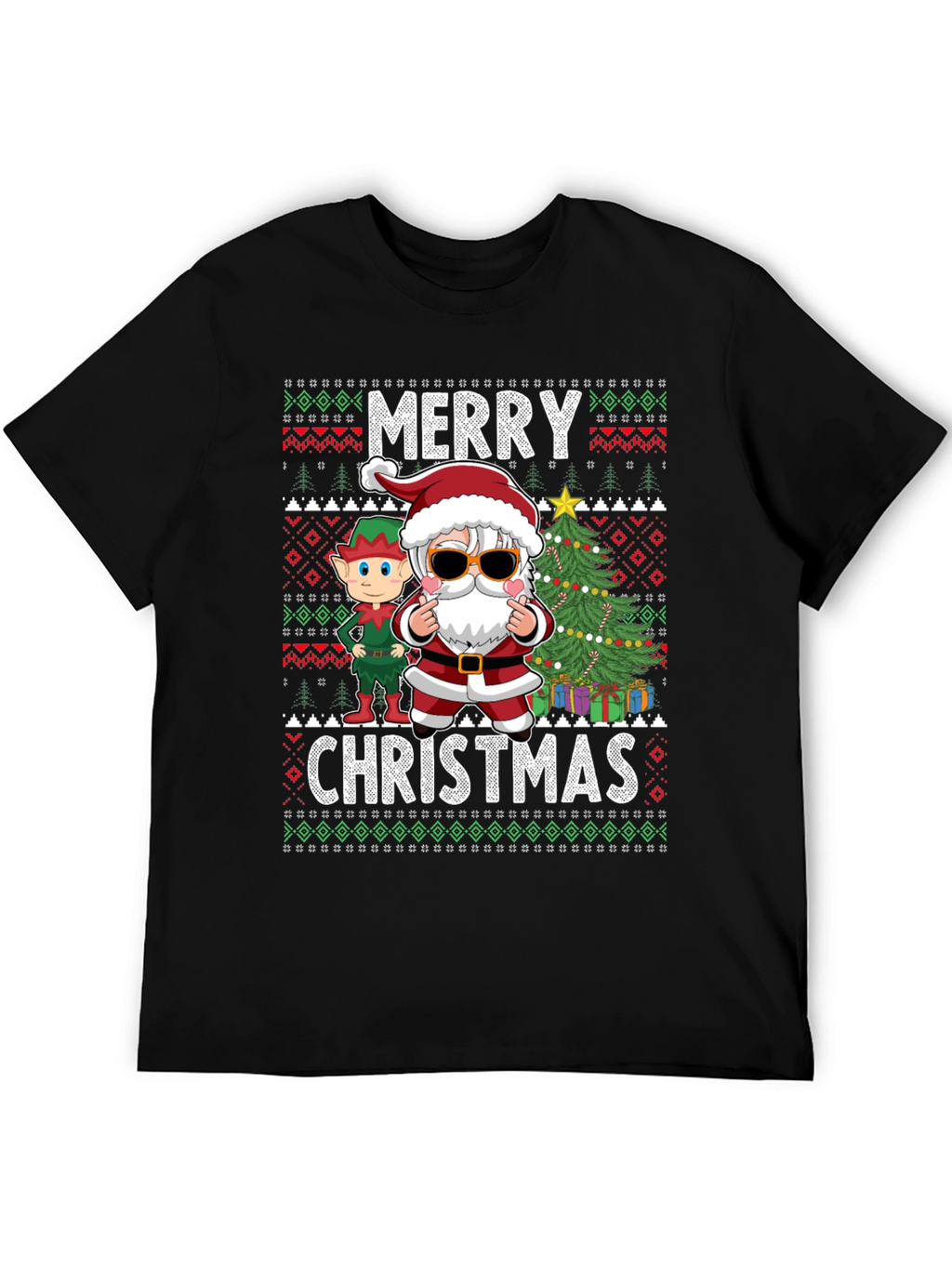 Merry Christmas Graphic Tee - Santa & Elf