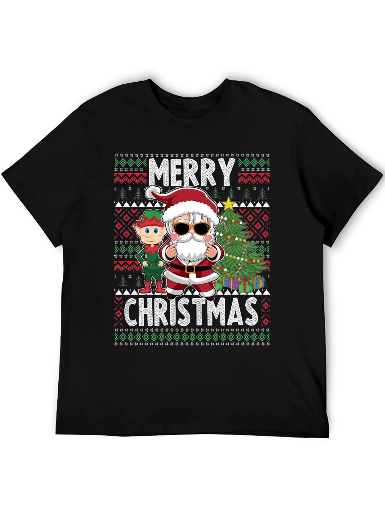Merry Christmas Graphic Tee - Santa & Elf