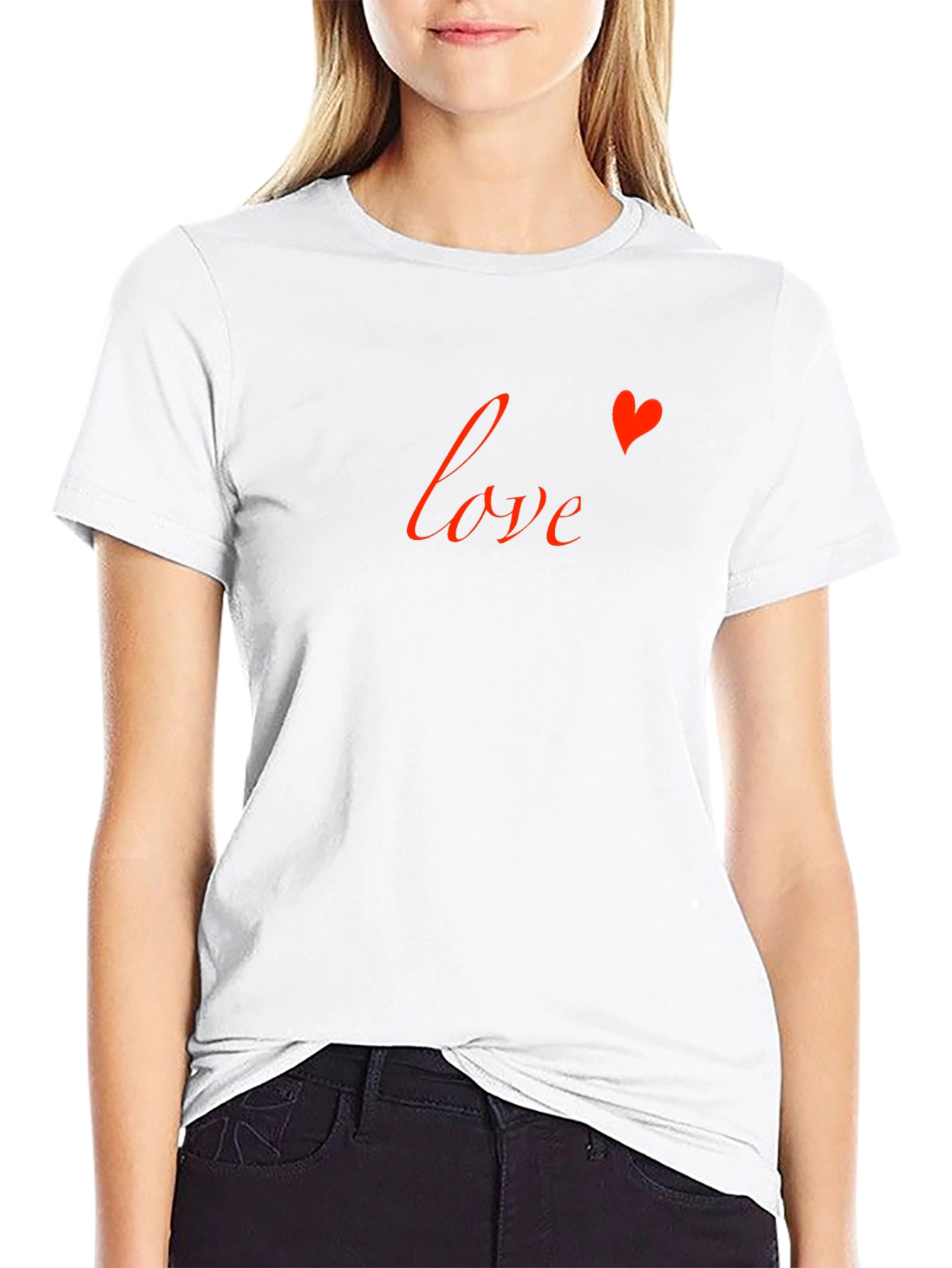 Love Heart Graphic Black Crew Neck T-Shirt