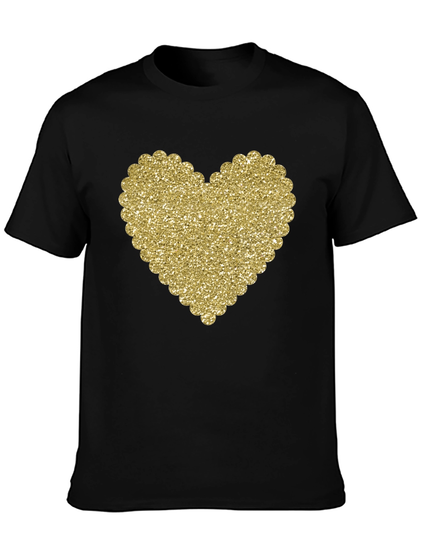 Glitter Heart Graphic Black T-Shirt