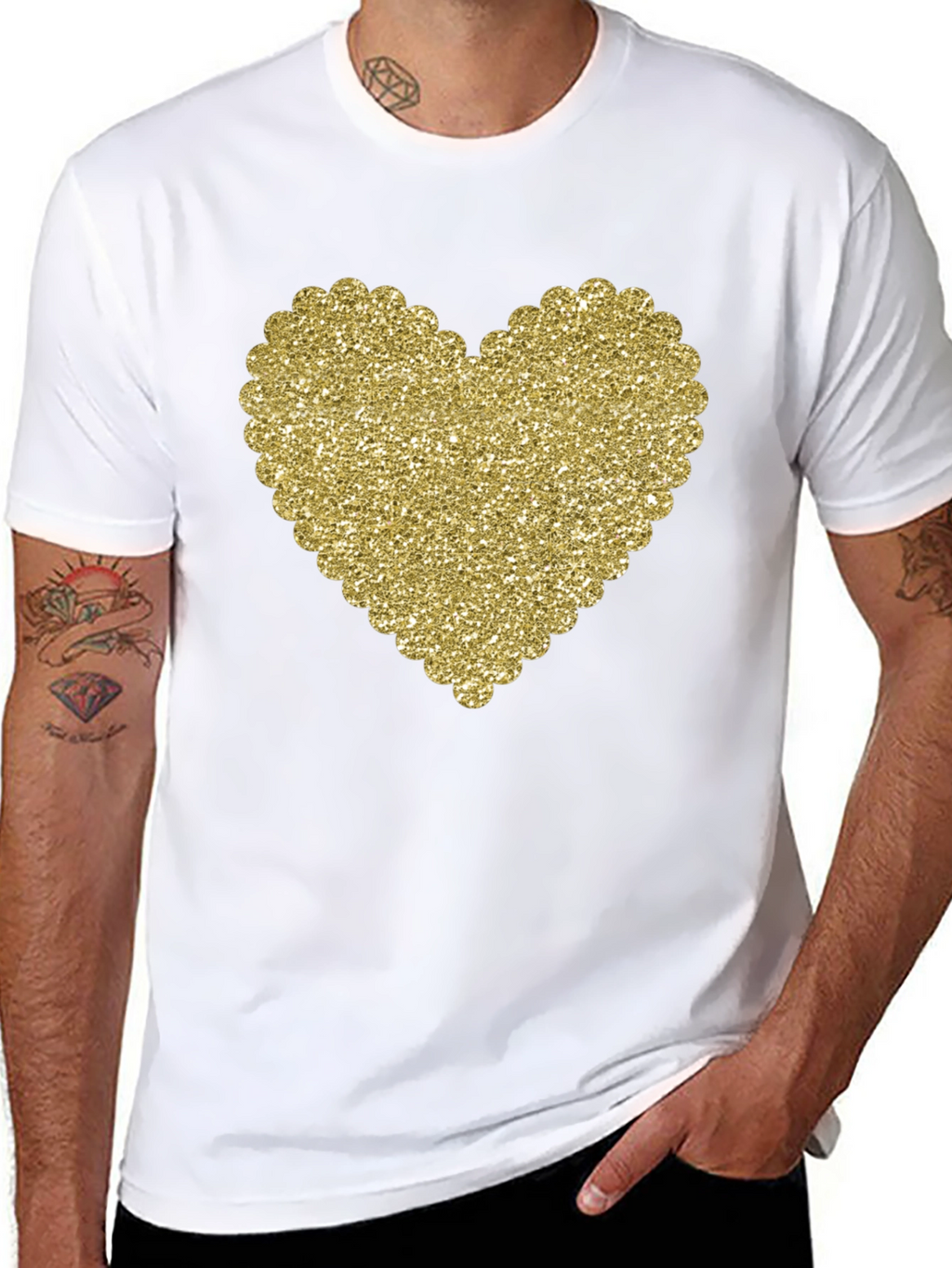 Glitter Heart Graphic Black T-Shirt