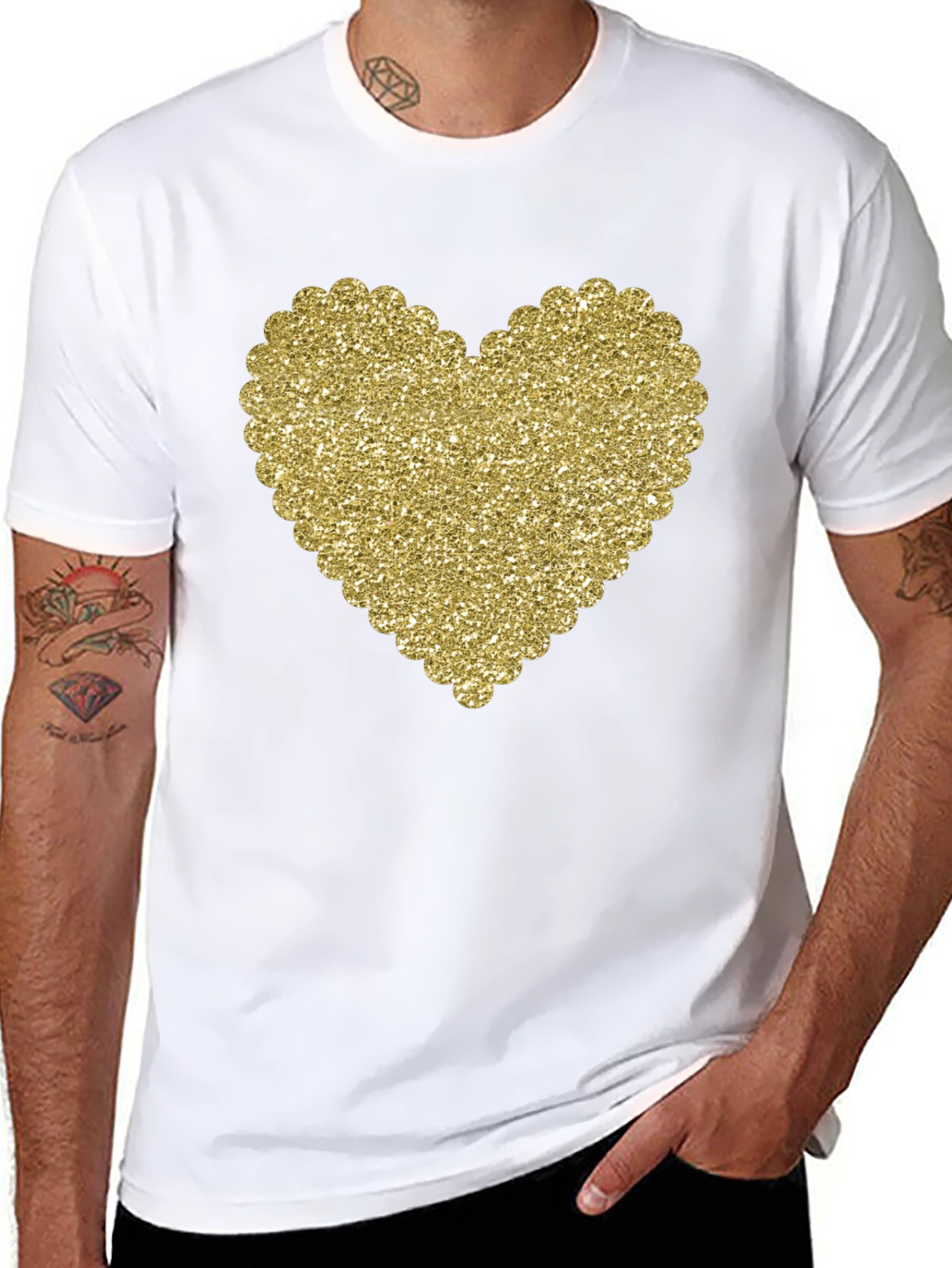 Glitter Heart Graphic Black T-Shirt