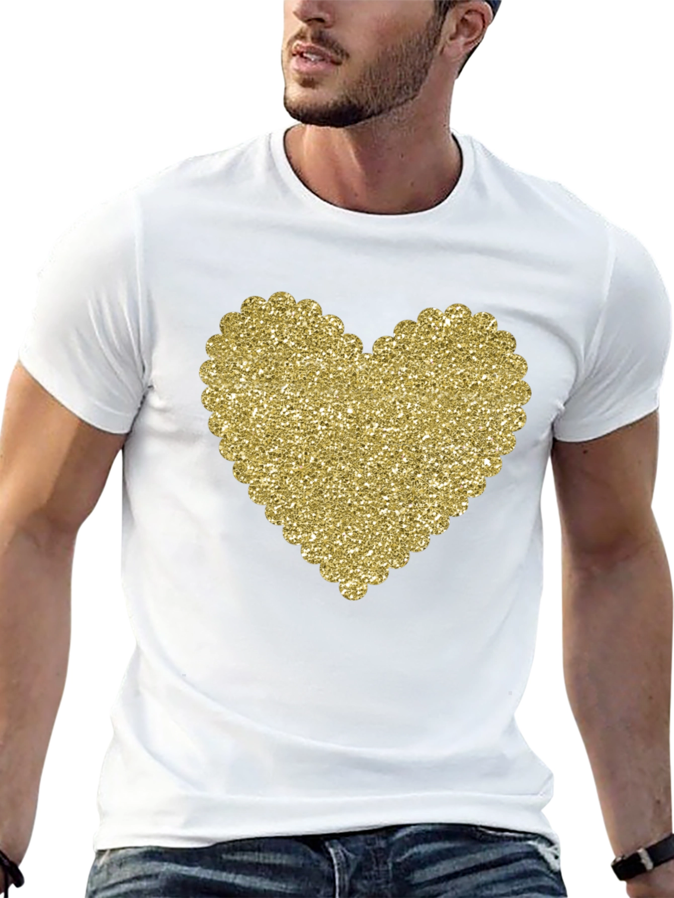 Glitter Heart Graphic Black T-Shirt