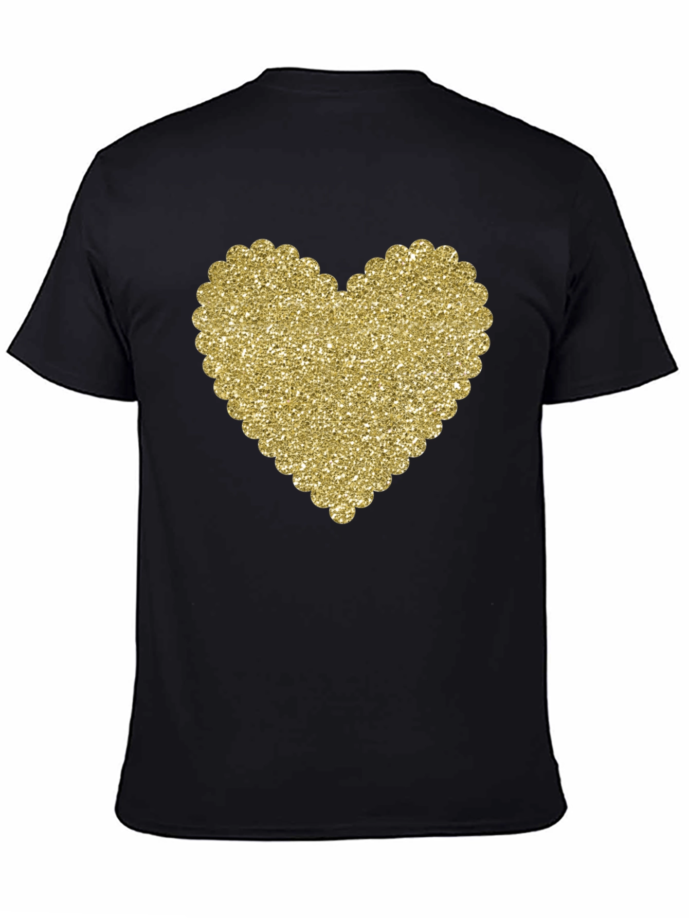Glitter Heart Graphic Black T-Shirt
