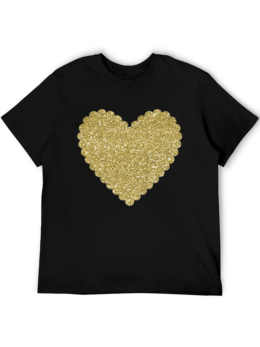 Glitter Heart Graphic Black T-Shirt