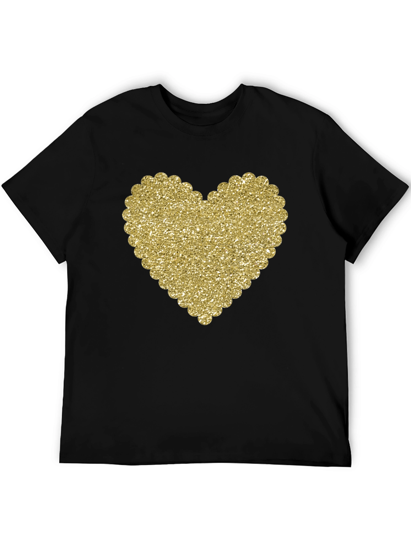 Glitter Heart Graphic Black T-Shirt