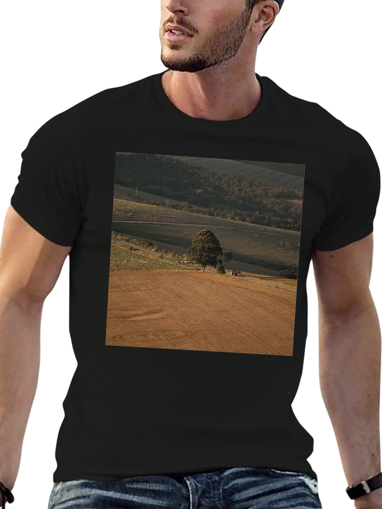 Scenic Landscape Graphic Tee - Black Cotton Comfort