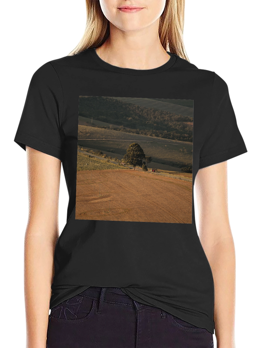 Scenic Landscape Graphic Tee - Black Cotton Comfort