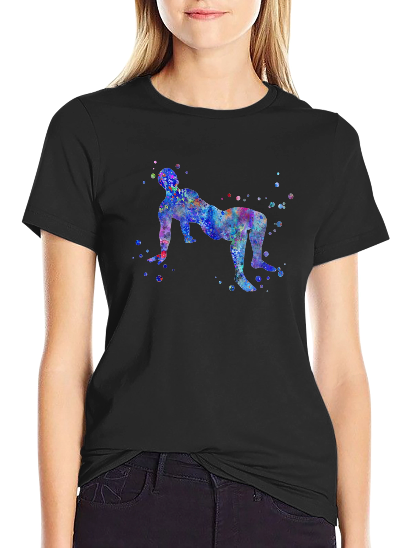 Colorful Watercolor Bridge Pose Yoga T-Shirt
