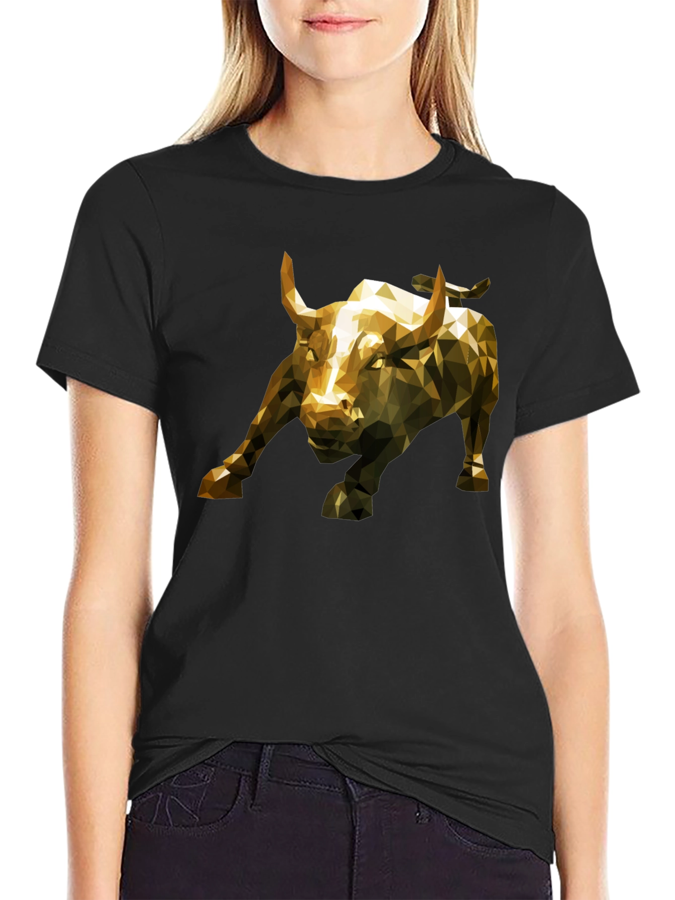 Geometric Bull Graphic Tee - Black Short Sleeve T-Shirt