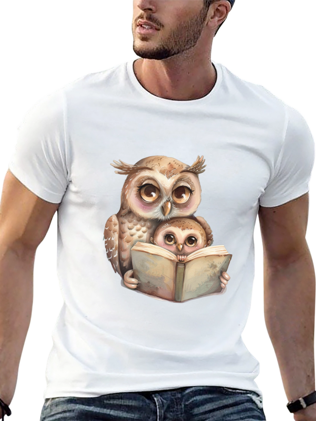 Owl & Baby Reading T-Shirt - Black
