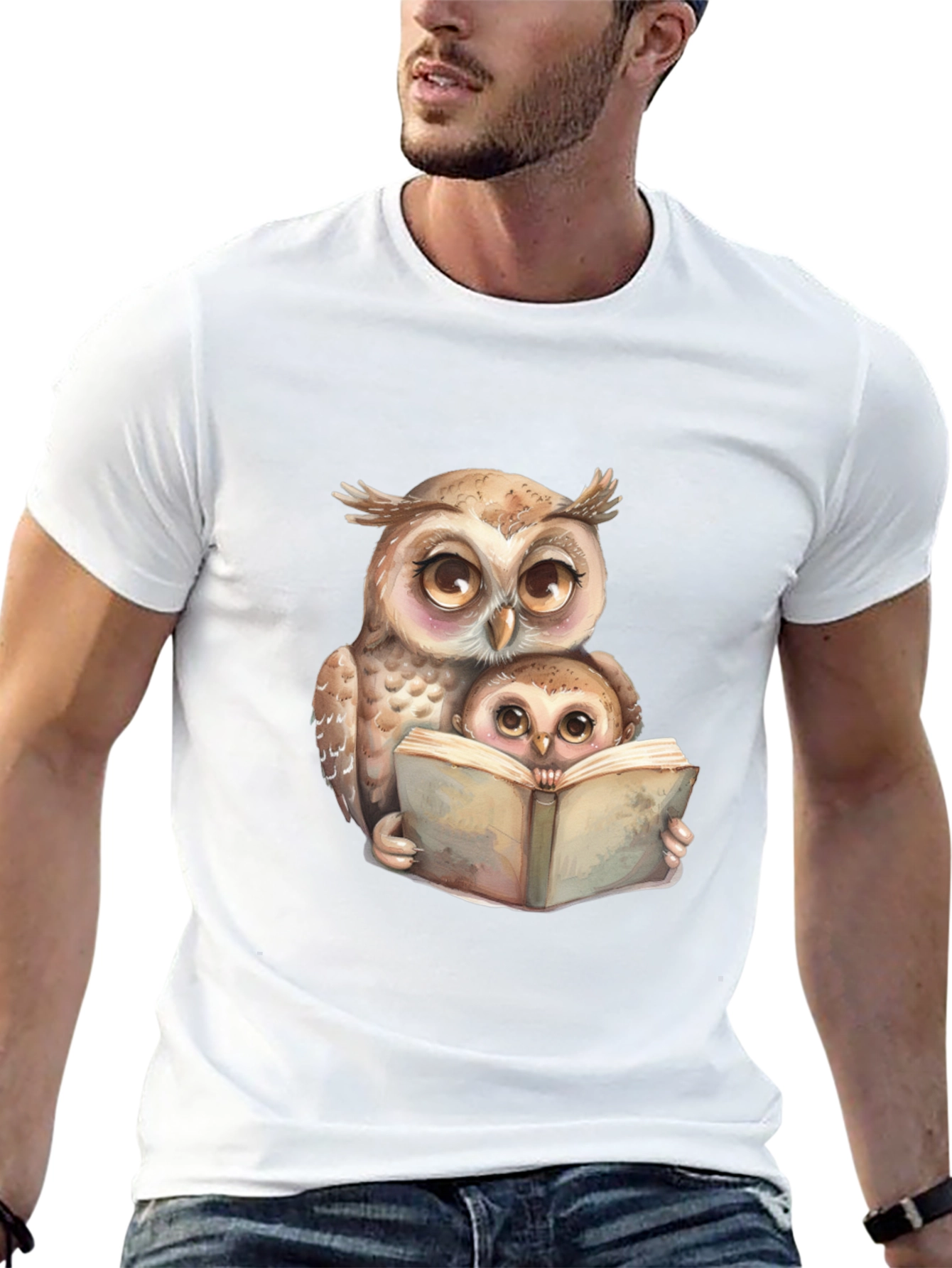 Owl & Baby Reading T-Shirt - Black