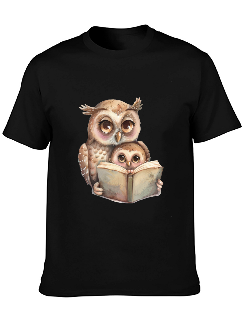 Owl & Baby Reading T-Shirt - Black