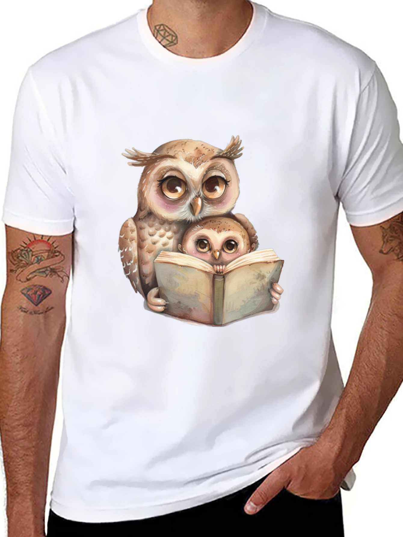 Owl & Baby Reading T-Shirt - Black