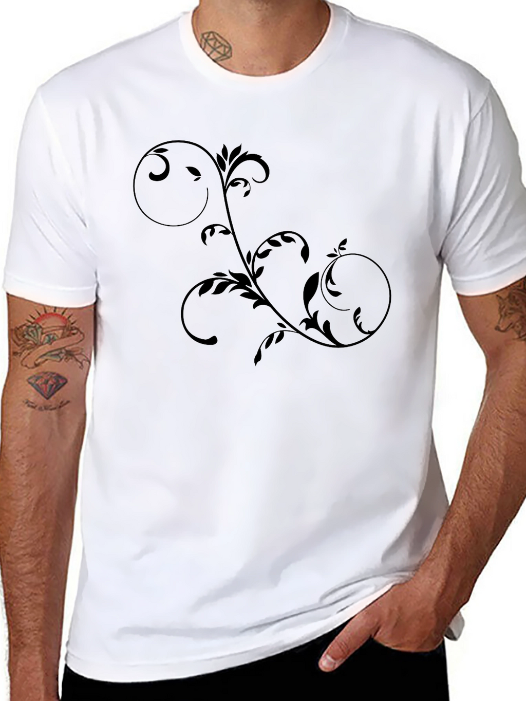 Stylish Black T-Shirt with Vine Design