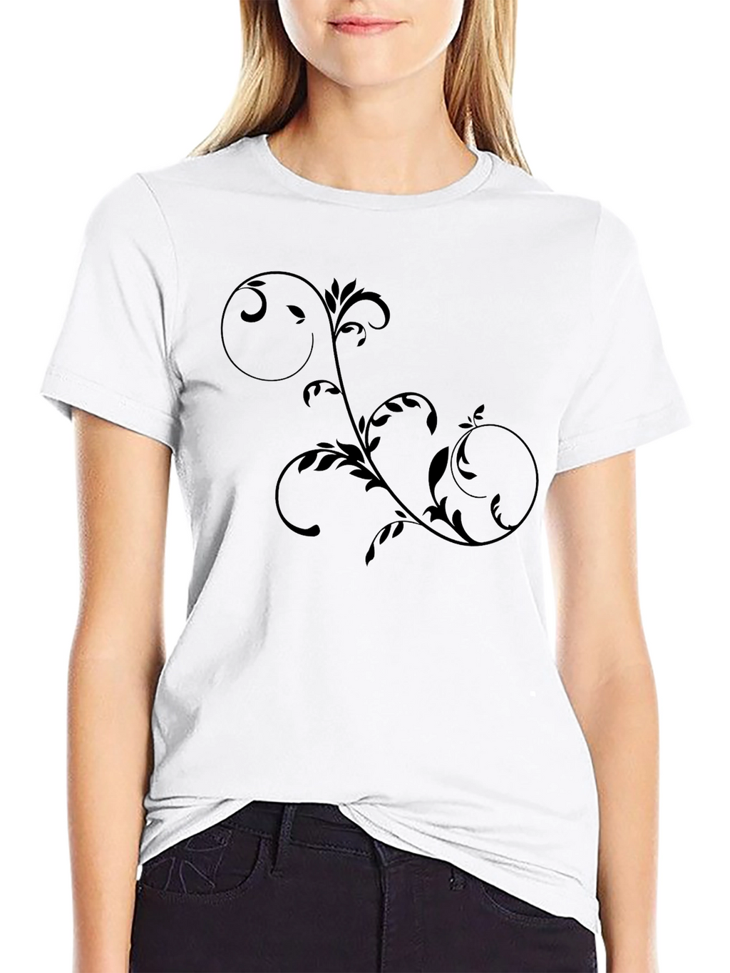 Stylish Black T-Shirt with Vine Design