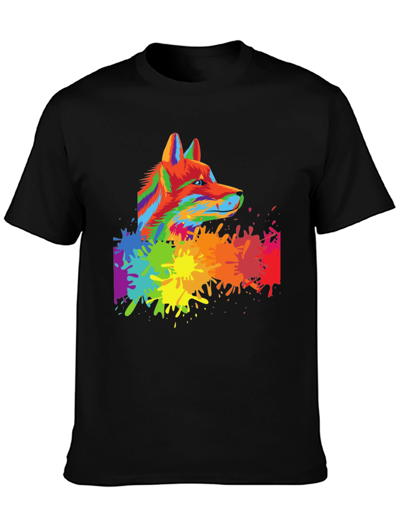Colorful Wolf Graphic Tee - Trendy Animal Print Shirt