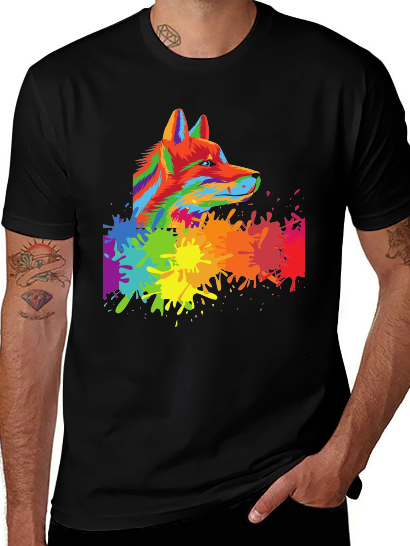 Colorful Wolf Graphic Tee - Trendy Animal Print Shirt