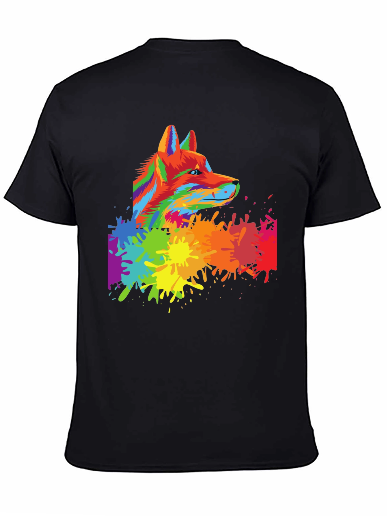 Colorful Wolf Graphic Tee - Trendy Animal Print Shirt