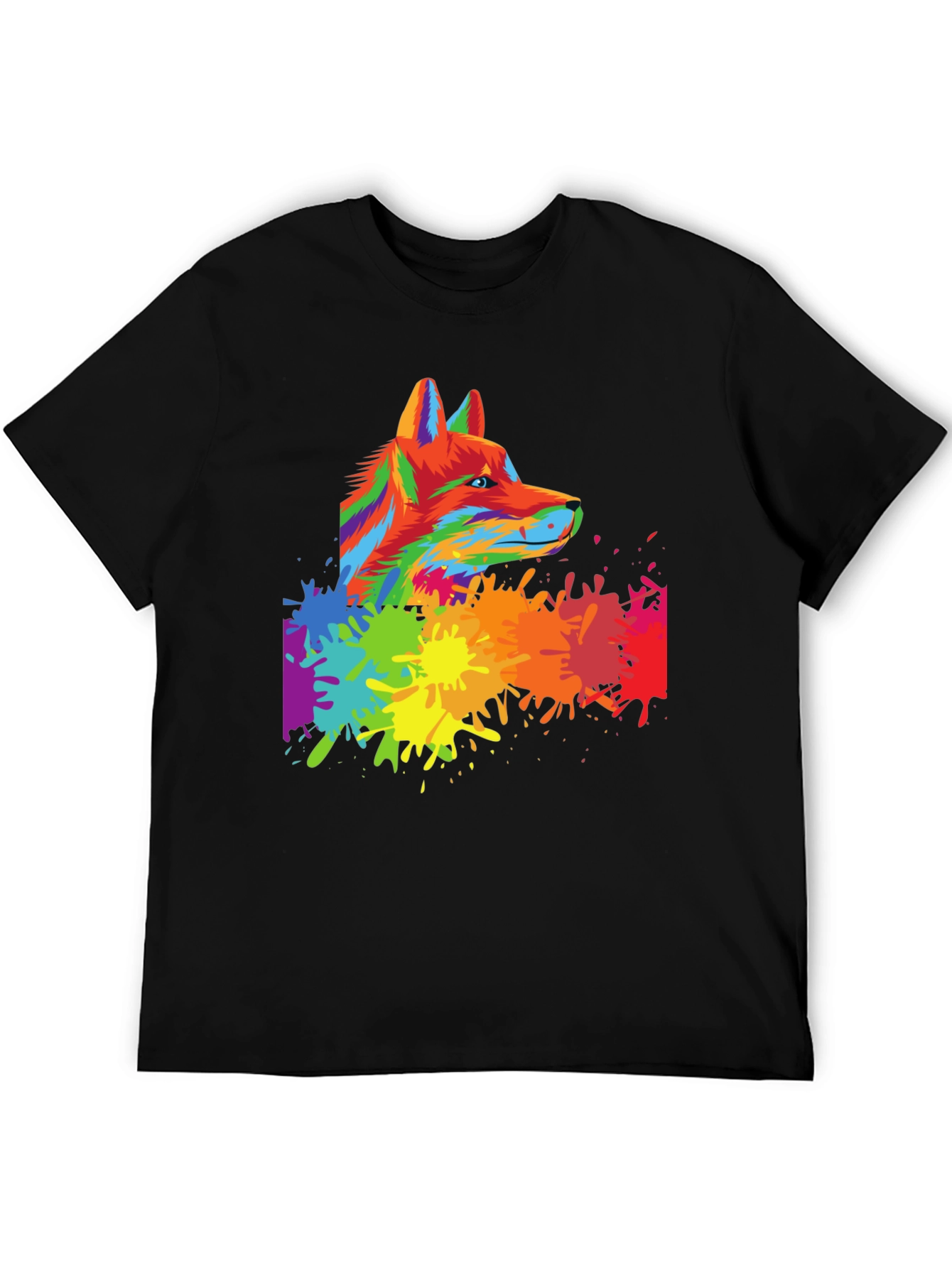 Colorful Wolf Graphic Tee - Trendy Animal Print Shirt