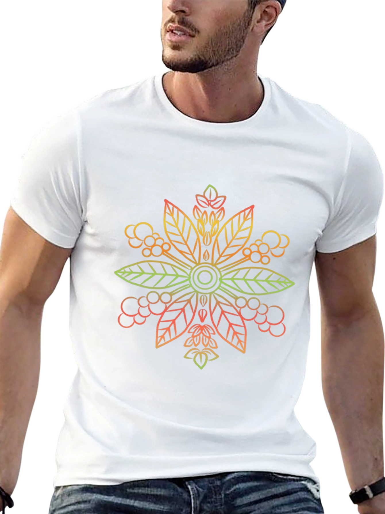 Black T-Shirt with Gradient Floral Design