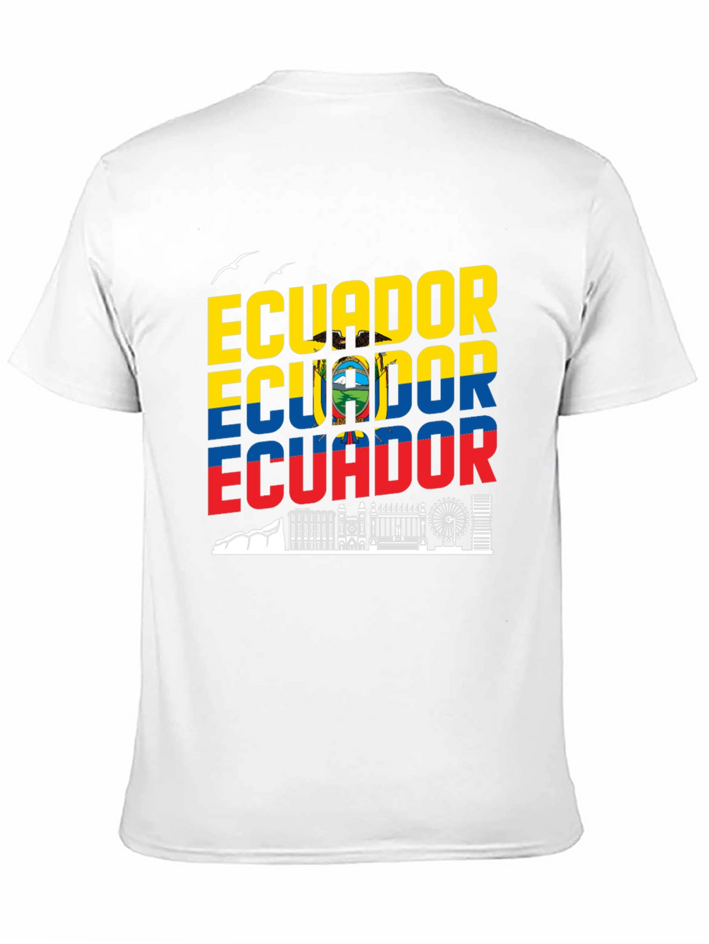 Ecuador Flag Skyline Graphic Print Black T-Shirt