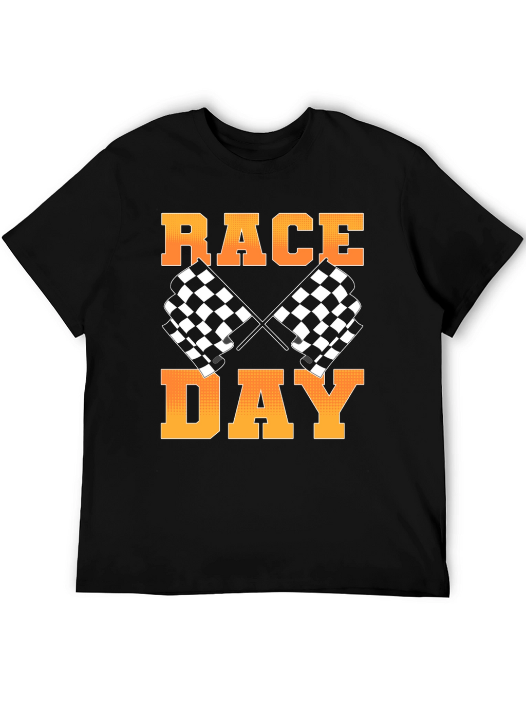 Race Day Black T-Shirt with Checkered Flags Design