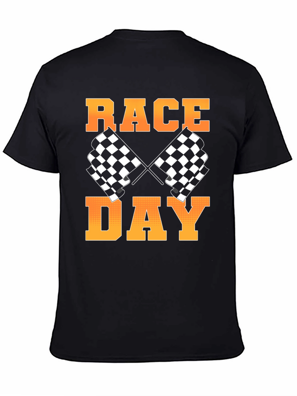 Race Day Black T-Shirt with Checkered Flags Design