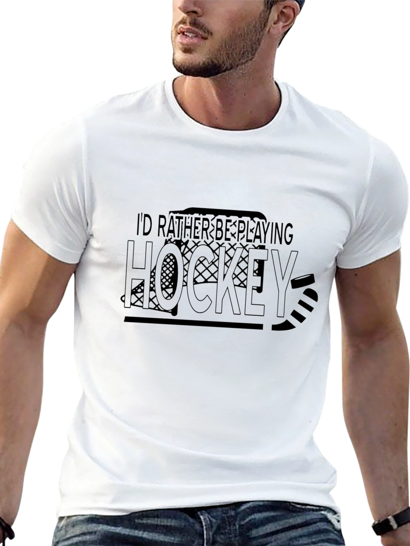 Hockey T-Shirt - Id Rather Be Playing Hockey Design