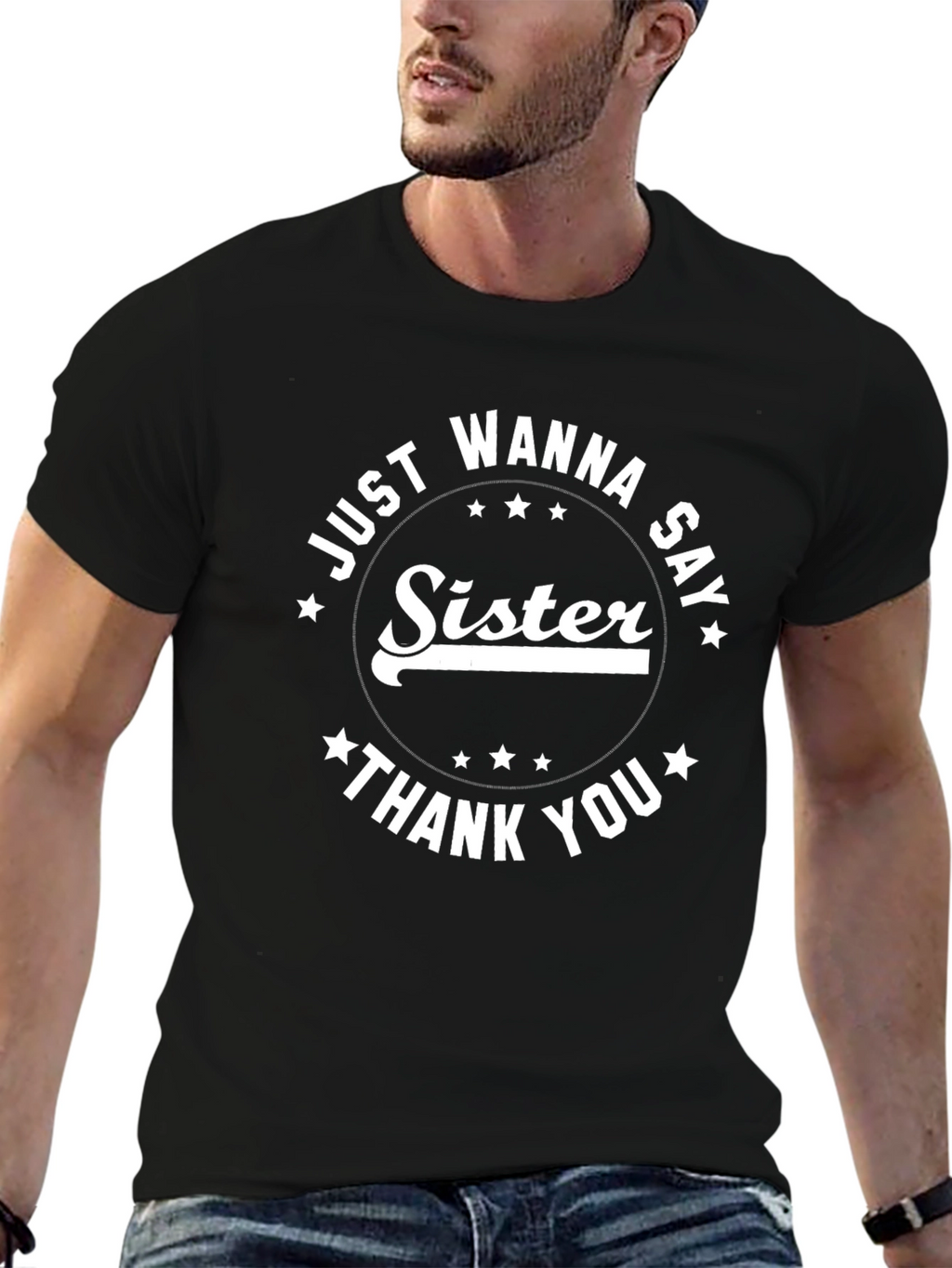 Sister Thank You Black Graphic Tee Shirt