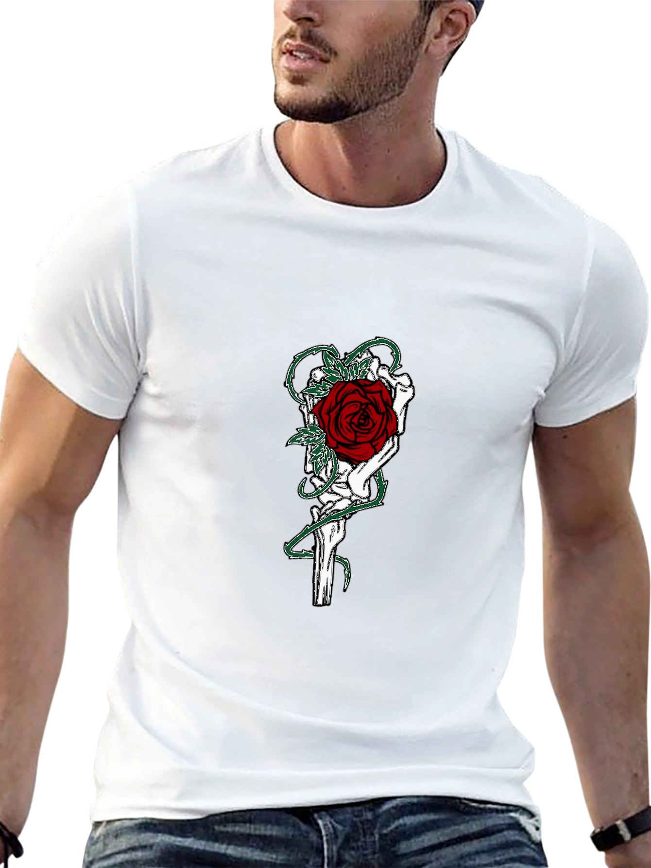 Gothic Rose Skeleton Hand Graphic T-Shirt