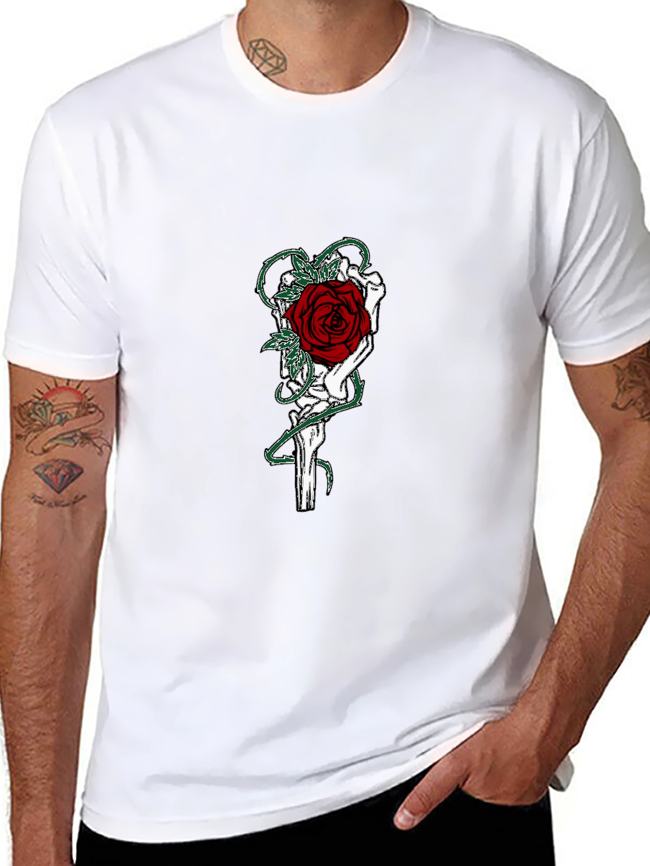Gothic Rose Skeleton Hand Graphic T-Shirt
