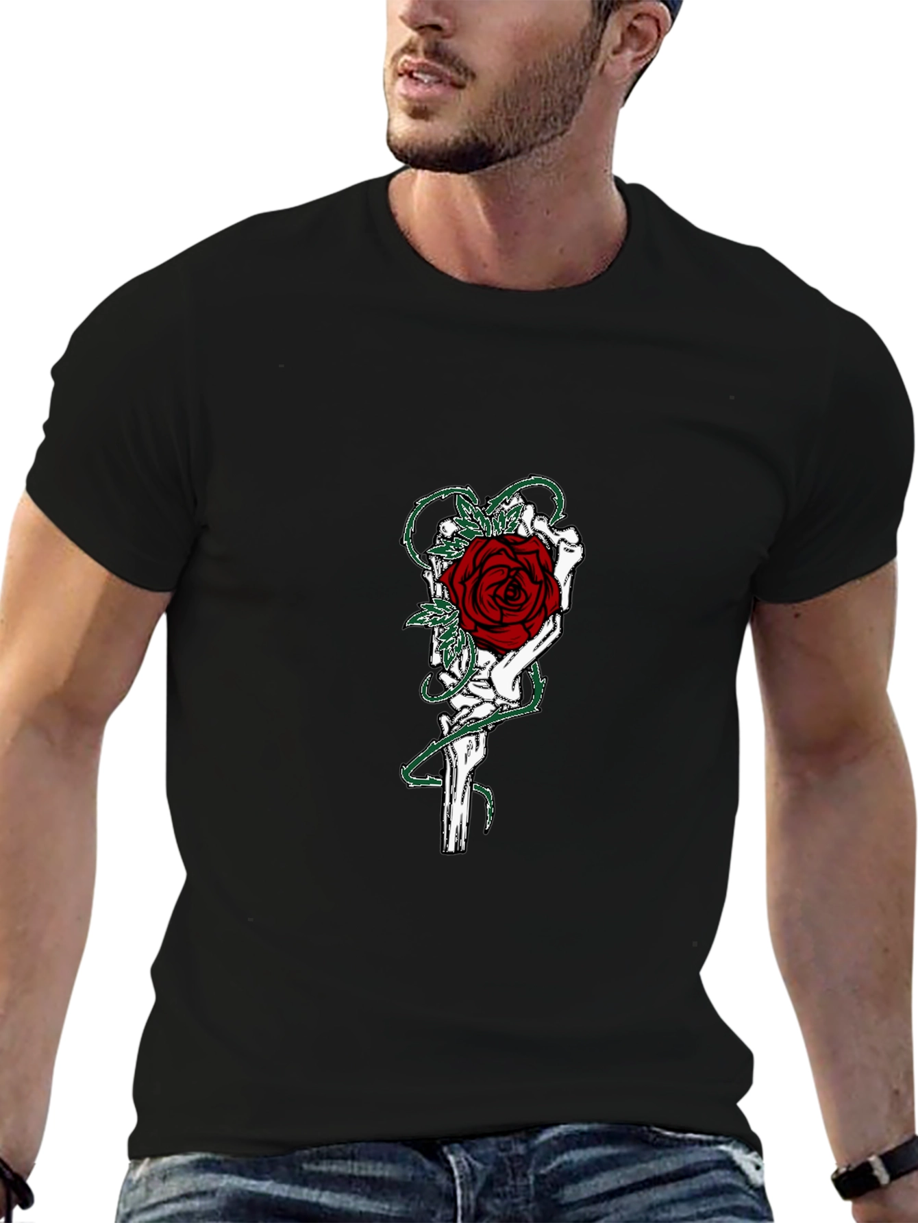 Gothic Rose Skeleton Hand Graphic T-Shirt