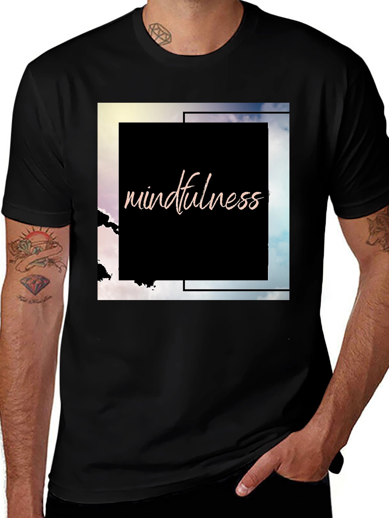 Mindfulness Graphic Tee - Black Cotton Blend T-Shirt