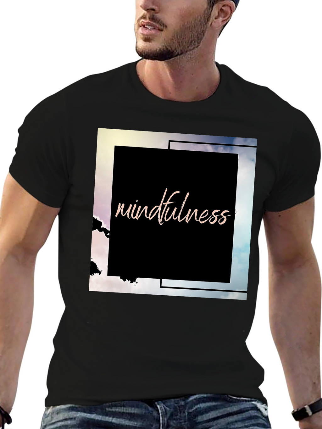 Mindfulness Graphic Tee - Black Cotton Blend T-Shirt