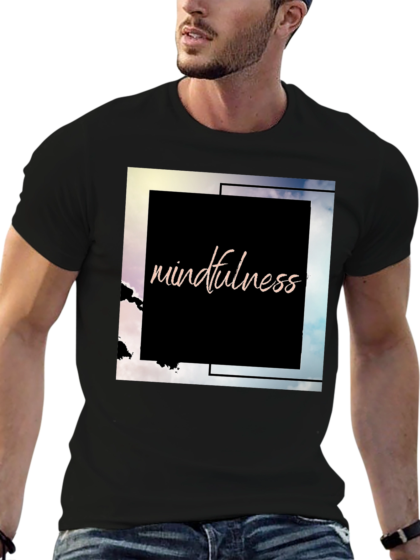 Mindfulness Graphic Tee - Black Cotton Blend T-Shirt