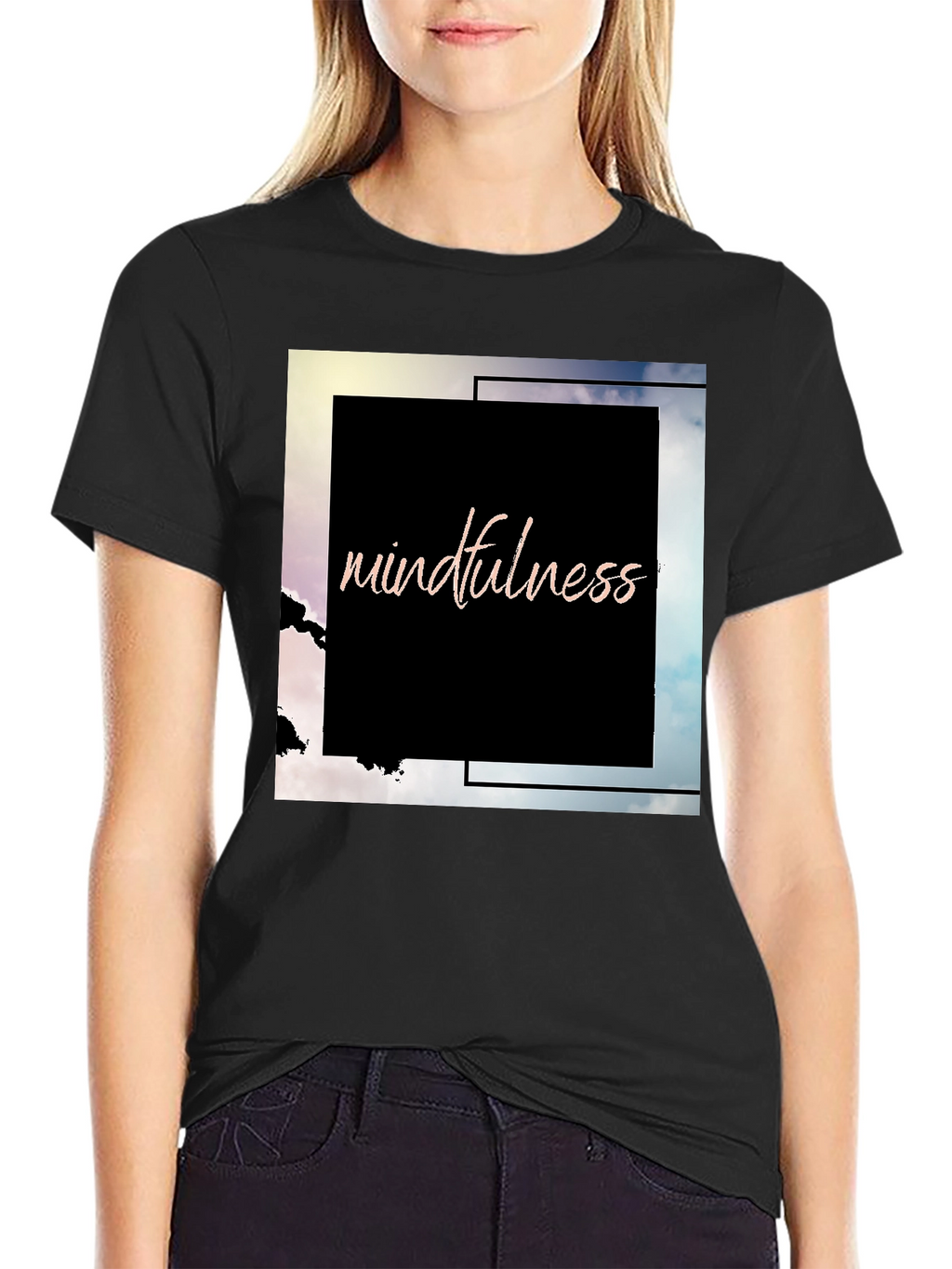 Mindfulness Graphic Tee - Black Cotton Blend T-Shirt