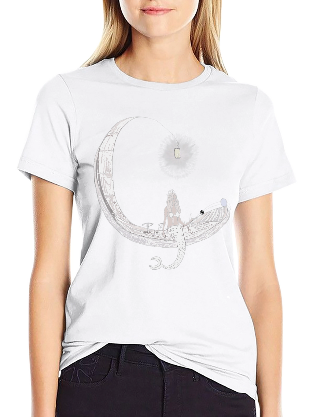 Mermaid Moon Graphic T-Shirt - Black