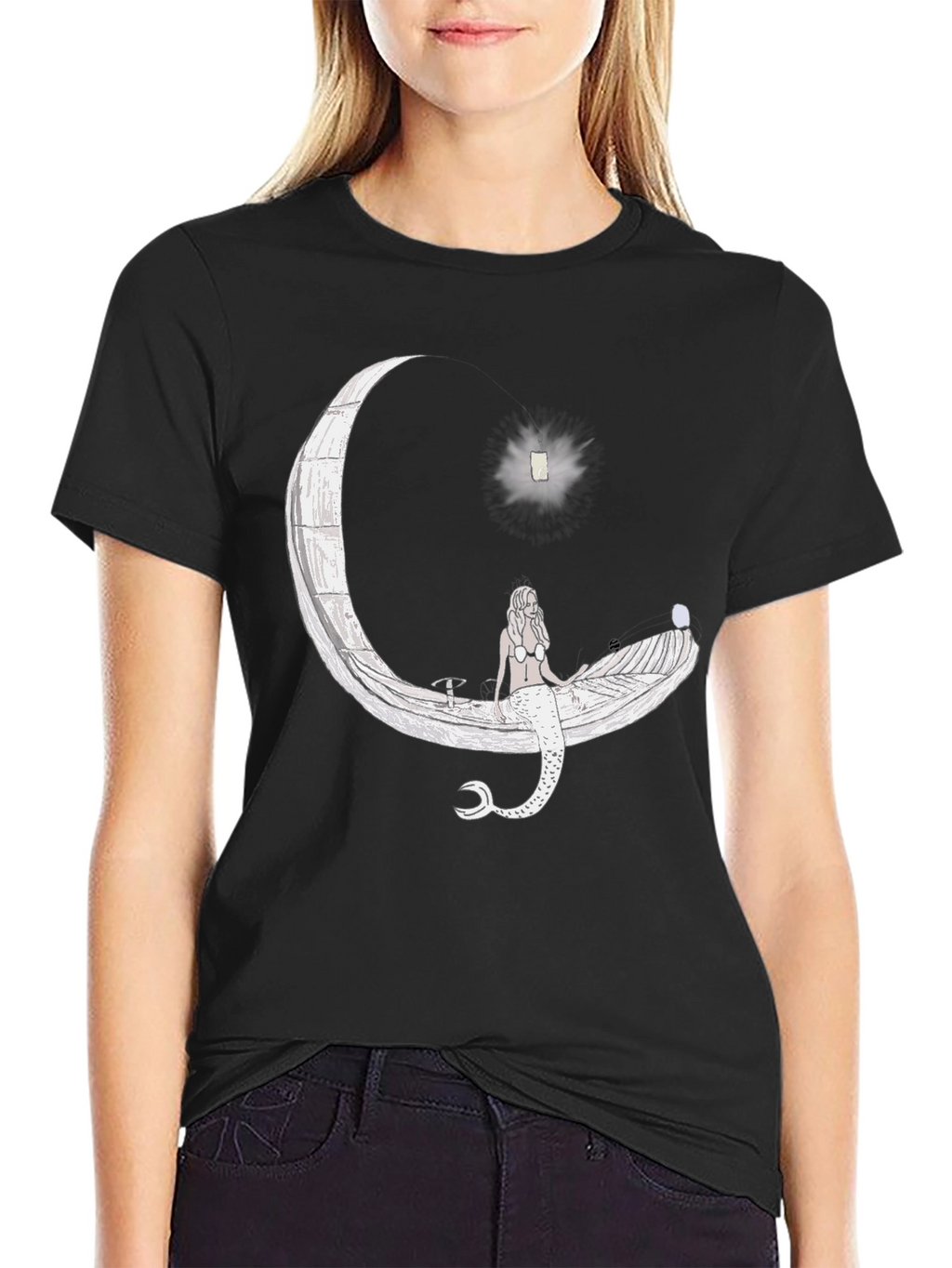 Mermaid Moon Graphic T-Shirt - Black