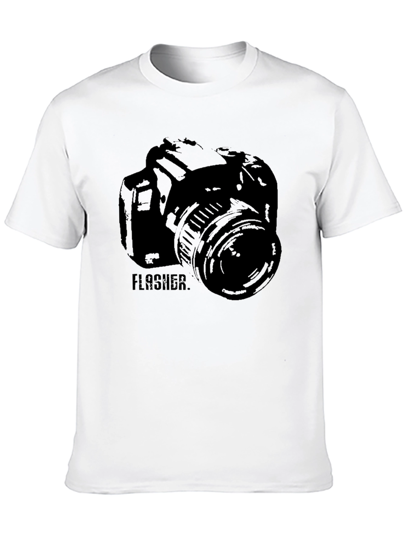 Photographer Camera FLASHER Graphic Print Black T-Shirt