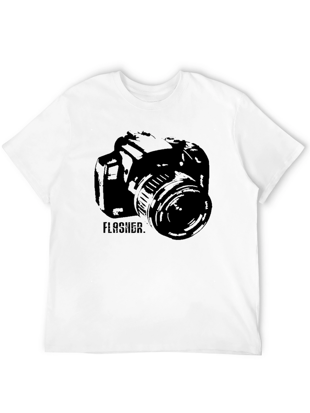 Photographer Camera FLASHER Graphic Print Black T-Shirt