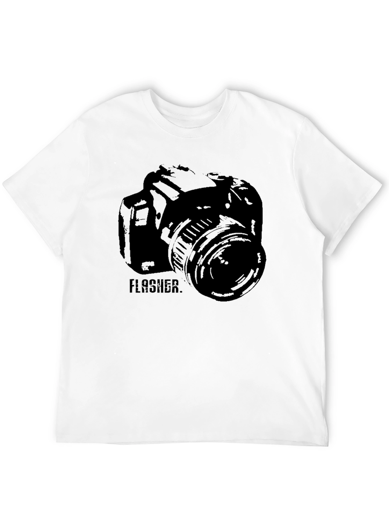 Photographer Camera FLASHER Graphic Print Black T-Shirt
